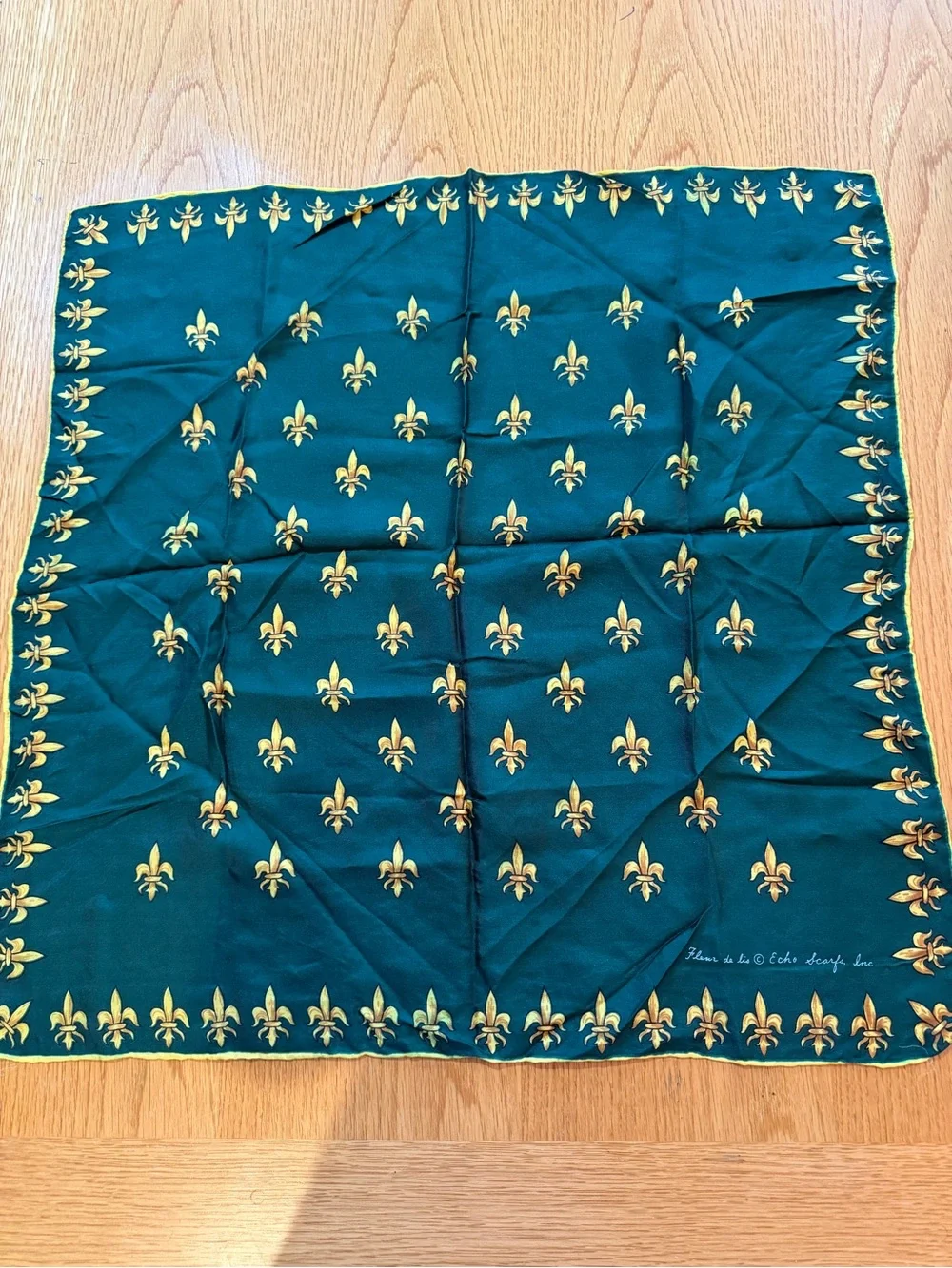 Vintage Silk Scarf Lot 2pc Echo Teal Fleur de lis Navy Equestrian